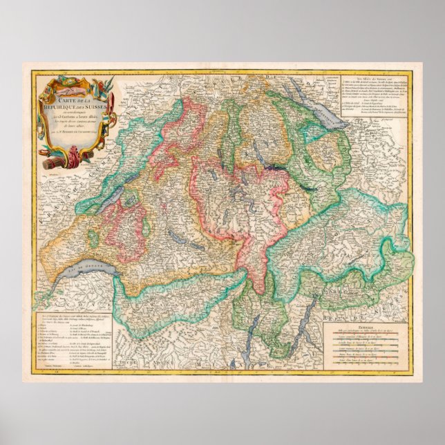 Vintage Map of Switzerland (1755) Poster (Front)