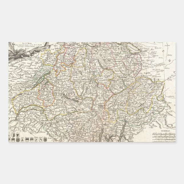 Vintage Map of Switzerland (1771) Rectangular Sticker (Front)