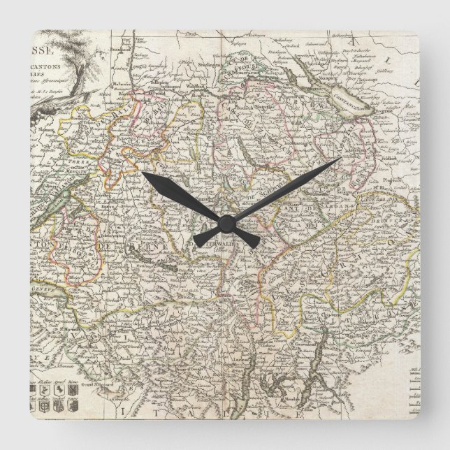Vintage Map of Switzerland (1771) Square Wall Clock (Front)