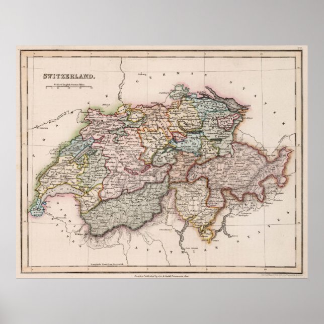 Vintage Map of Switzerland (1832) Poster (Front)