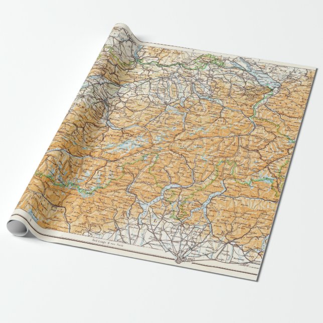 Vintage Map of Switzerland Wrapping Paper (Unrolled)