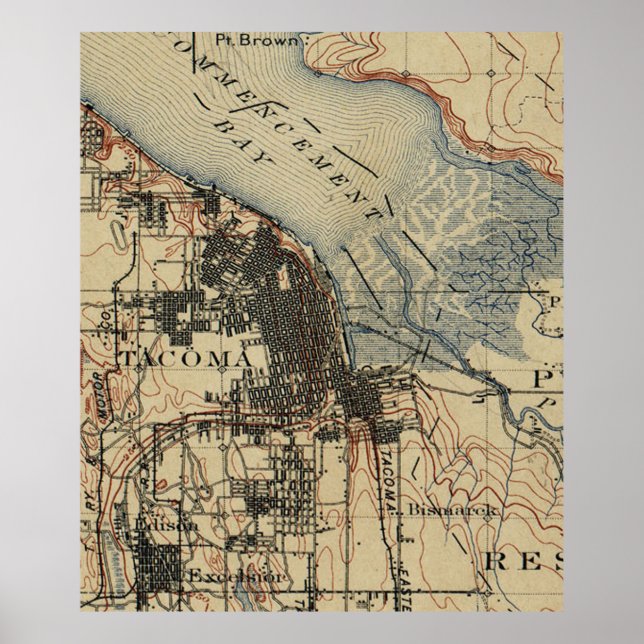 Vintage Map of Tacoma Washington (1895) Poster (Front)