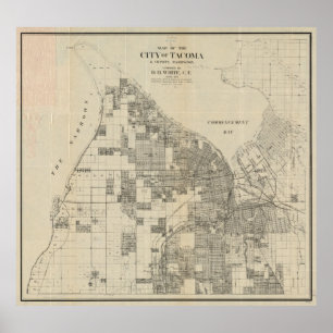 Vintage Map of Tacoma Washington (1907) Poster