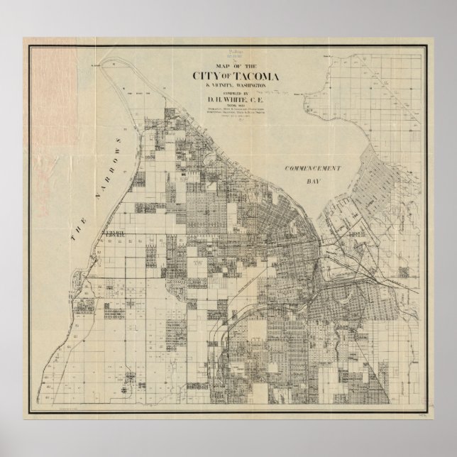 Vintage Map of Tacoma Washington (1907) Poster (Front)