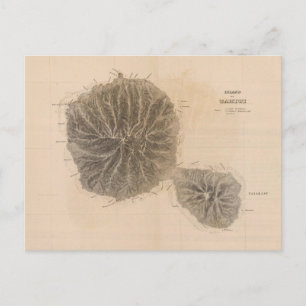 Vintage Map of Tahiti (1845) Postcard