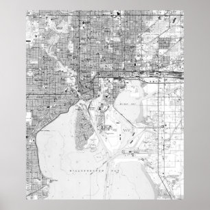 Vintage Map of Tampa Florida (1944) BW Poster