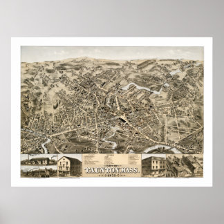 Vintage map of Taunton, Mass from 1875 Poster