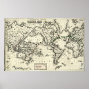 Vintage Map of Telegraph Lines Poster