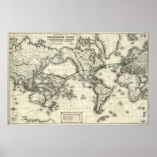 Vintage Map of Telegraph Lines Poster (Front)