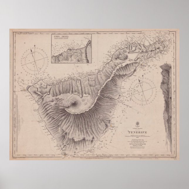 Vintage Map of Tenerife Canary Islands (1848) Poster (Front)