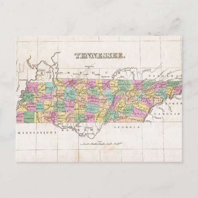Vintage Map of Tennessee (1827) Postcard (Front)