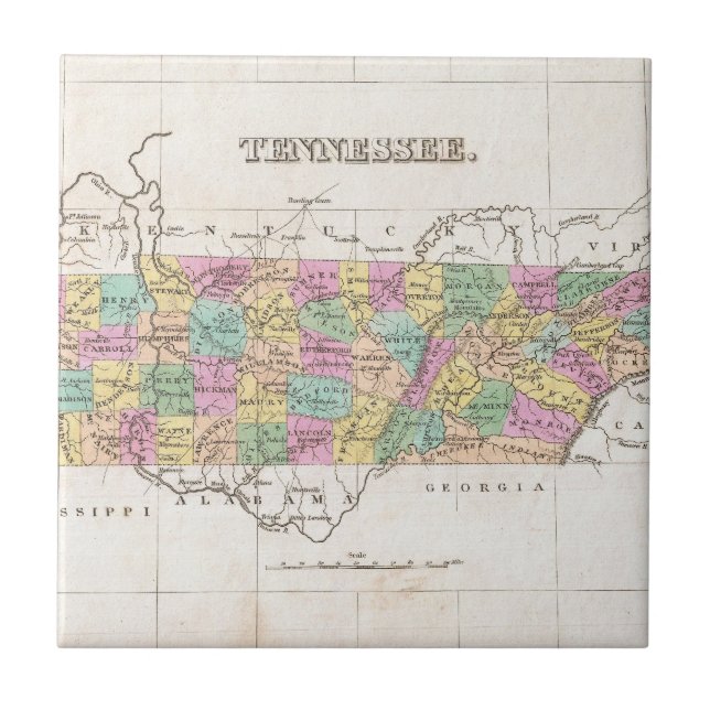Vintage Map of Tennessee (1827) Tile (Front)
