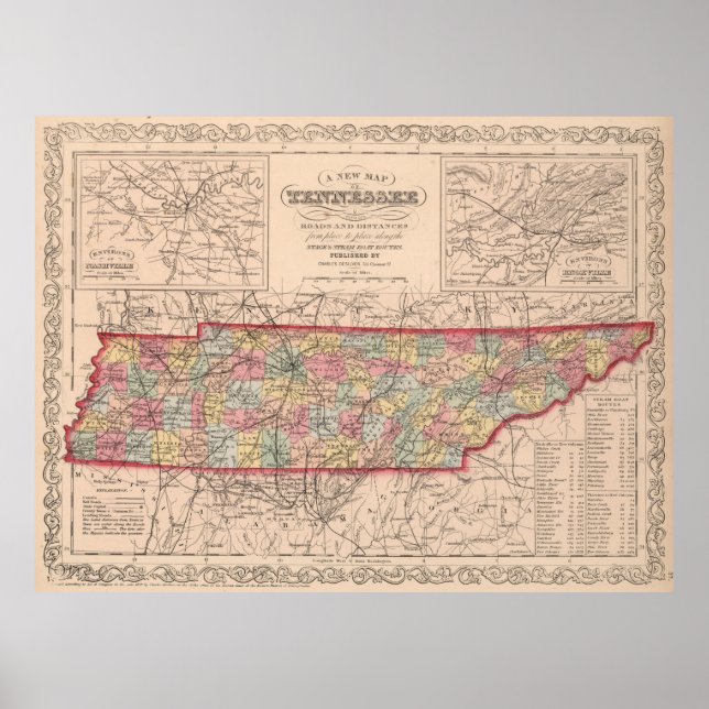 Vintage Map of Tennessee (1859) Poster (Front)
