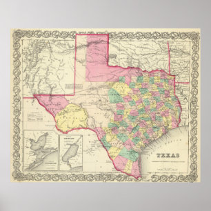 Vintage Map of Texas (1856) Poster