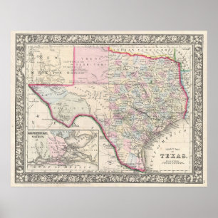 Vintage Map of Texas (1866) Poster