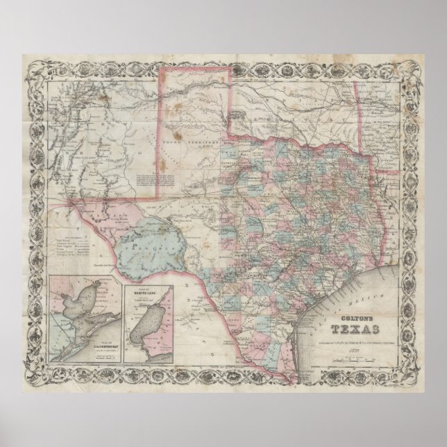 Vintage Map of Texas (1870) Poster (Front)