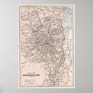 Vintage Map of The Adirondack Mountains (1901) Poster