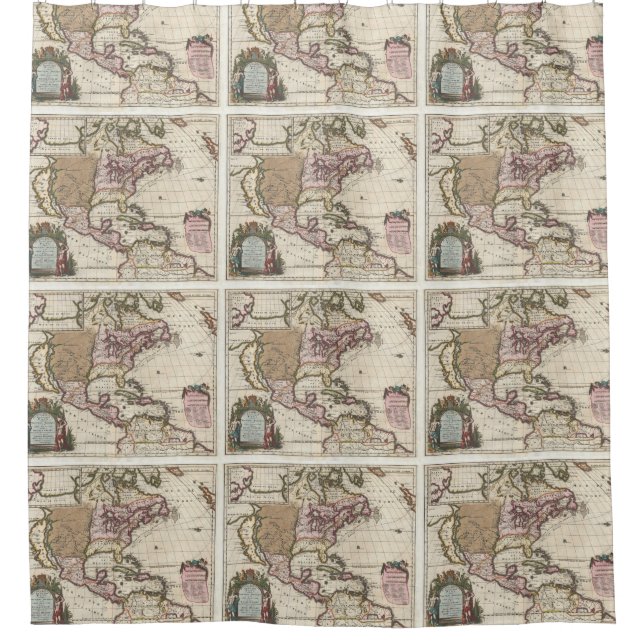 Vintage Map of The Americas (1698) Shower Curtain (Front)
