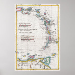 Vintage Map of The Antilles Islands (1780) Poster