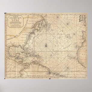 Vintage Map of The Atlantic Ocean (1683) Poster