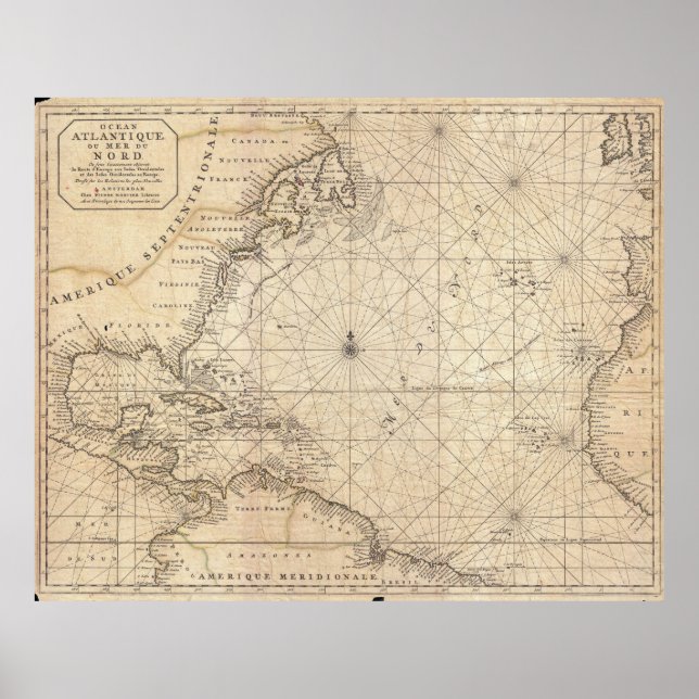 Vintage Map of The Atlantic Ocean (1683) Poster (Front)