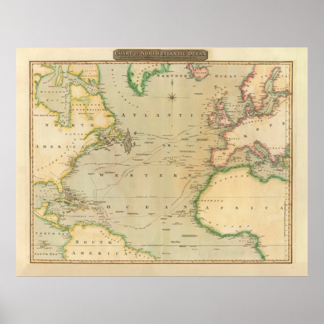 Vintage Map of the Atlantic Ocean (1817) Poster (Front)