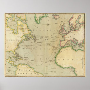 Vintage Map of The Atlantic Ocean (1817) Poster