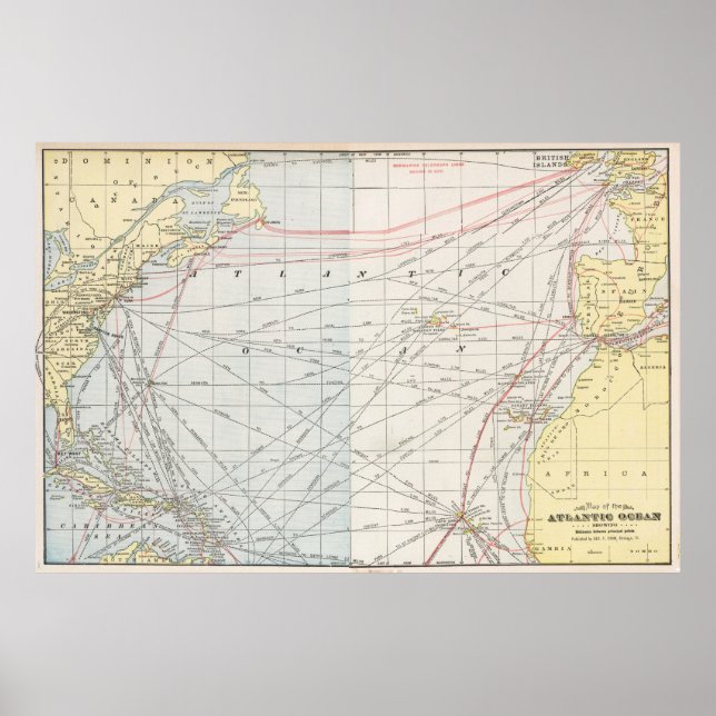 Vintage Map of The Atlantic Ocean (1901) Poster (Front)