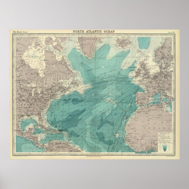 Vintage Map of The Atlantic Ocean (1922) Poster (Front)