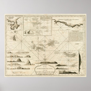 Vintage Map of The Azores Islands (1797) Poster