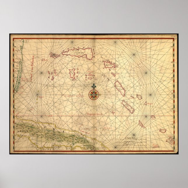 Vintage Map of The Bahamas (1650) Poster (Front)