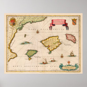 Vintage Map of the Balearic Islands (1640) Poster