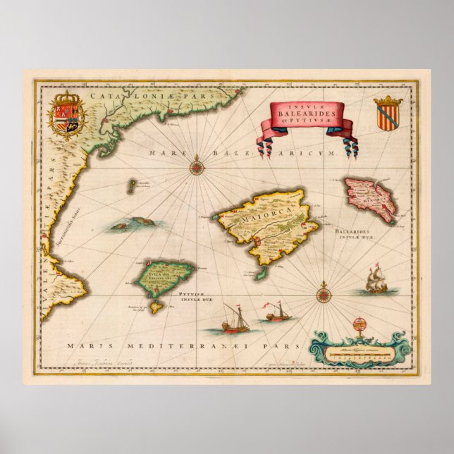 Vintage Map of the Balearic Islands (1640) Poster (Front)