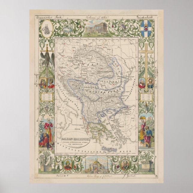 Vintage Map of the Balkans (1841) Poster (Front)