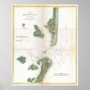 Vintage Map of The Barnegat Inlet (1865) Poster