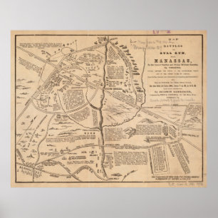 Vintage Map of The Battle of Bull Run (1861) Poster