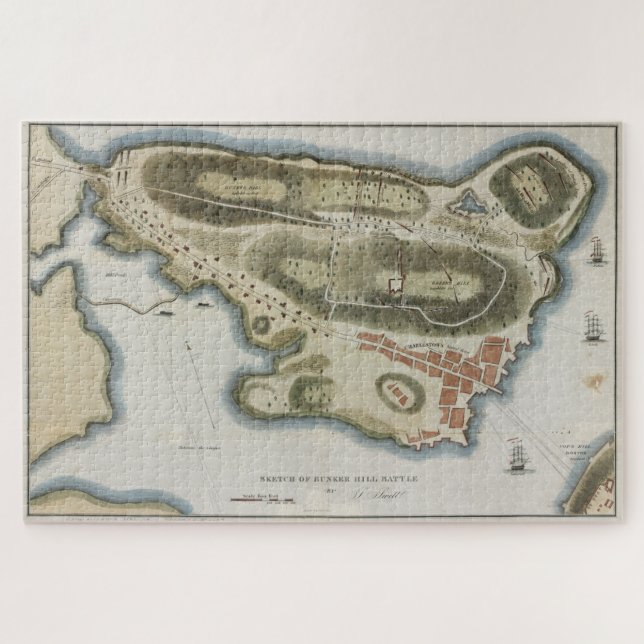 Vintage Map of The Battle of Bunker Hill (1826) Jigsaw Puzzle (Horizontal)