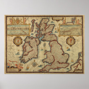Vintage Map of the British Isles, 1552 – 1629 Poster