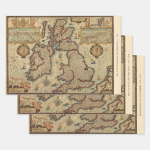 Vintage Map of the British Isles, 1552 – 1629 Wrapping Paper Sheet