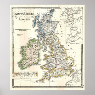 Vintage Map of The British Isles (1855) Poster