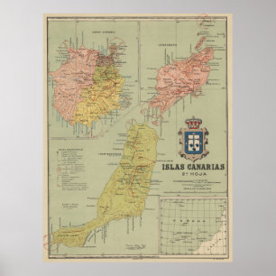 Vintage Map of The Canary Islands (1916) Poster