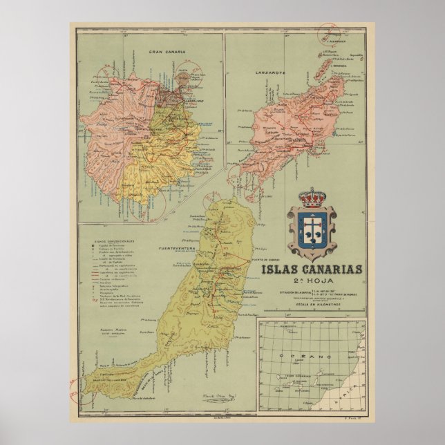 Vintage Map of The Canary Islands (1916) Poster (Front)