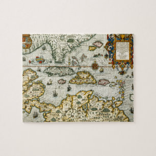 Vintage Map of The Caribbean (1594) Jigsaw Puzzle