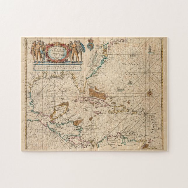 Vintage Map of The Caribbean (1672) Jigsaw Puzzle (Horizontal)
