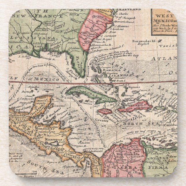 Vintage Map of the Caribbean (1732) Coaster (Front)