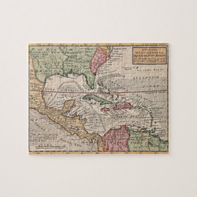 Vintage Map of the Caribbean (1732) Jigsaw Puzzle (Horizontal)