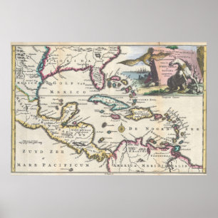 Vintage Map of The Caribbean (1747) Poster