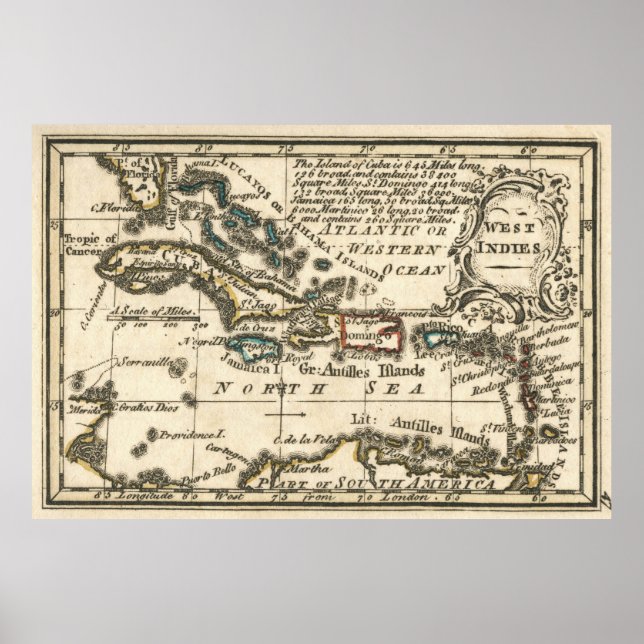 Vintage Map of The Caribbean (1758) Poster (Front)