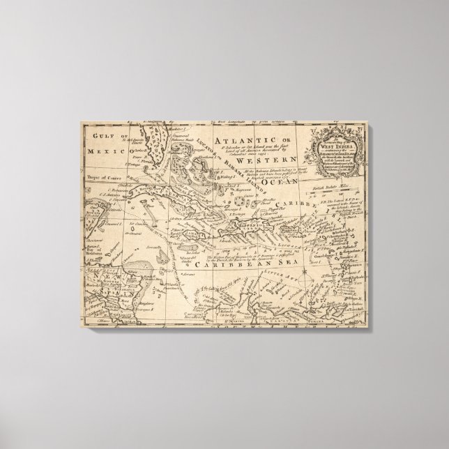 Vintage Map of The Caribbean (1763) Canvas Print (Front)
