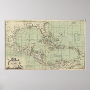 Vintage Map of The Caribbean (1774) Poster